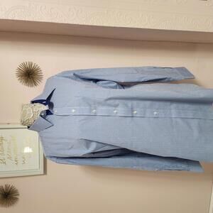 NWOT Paul Frederick Button blue stripes non iron two ply cotton pinpoint 16.5 36